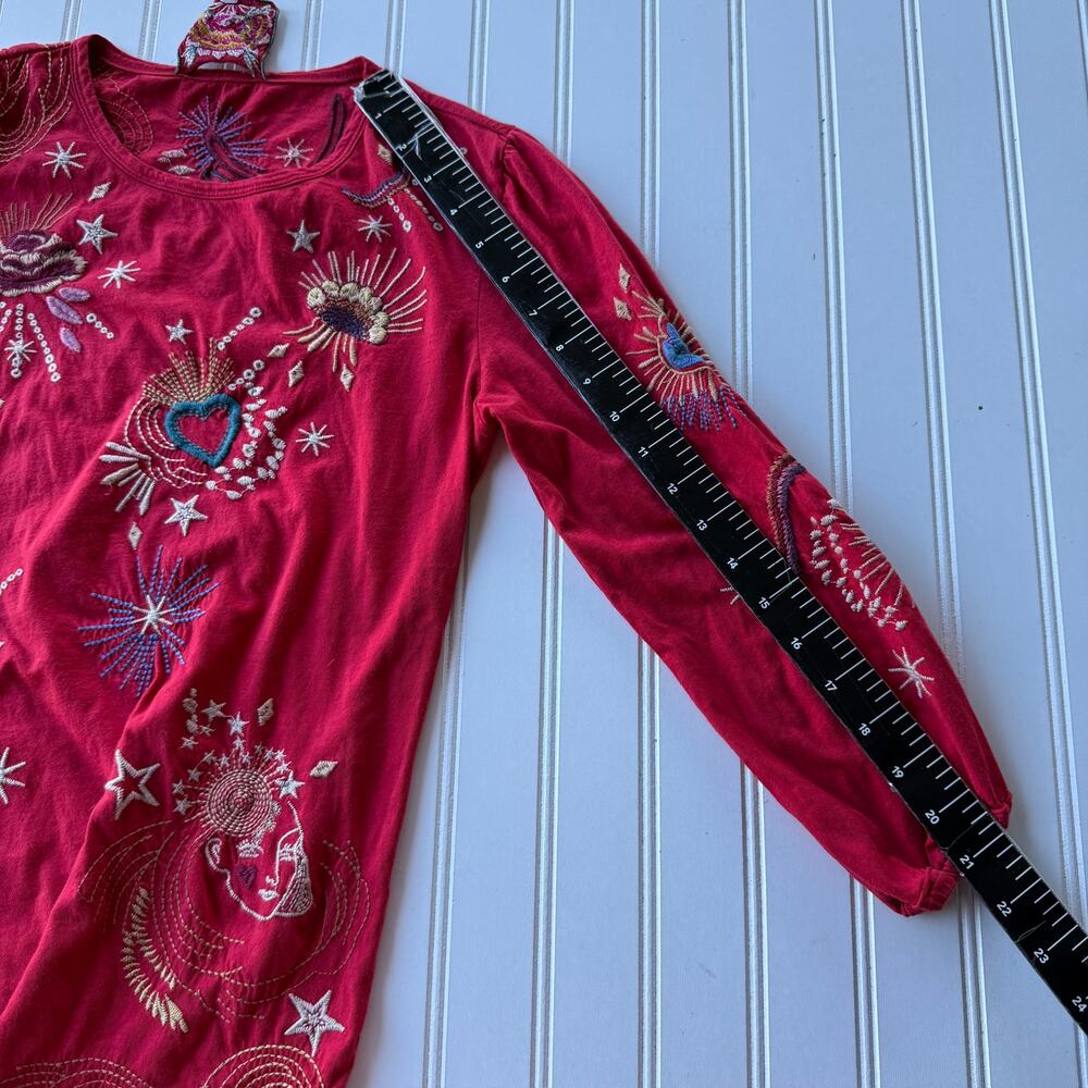 Johnny Was Victoria Red Embroidered pullover shirt size XS - Picture 10 of 11